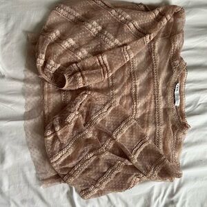 Zara Light Pink Sparkly Sheer Long Sleeve Blouse